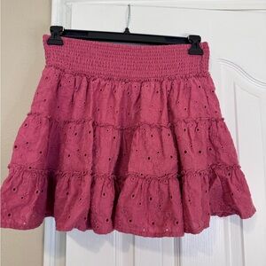 American Eagle Smocked Waist Dusty Pink Eyelet Tiered Lined Skirt size M